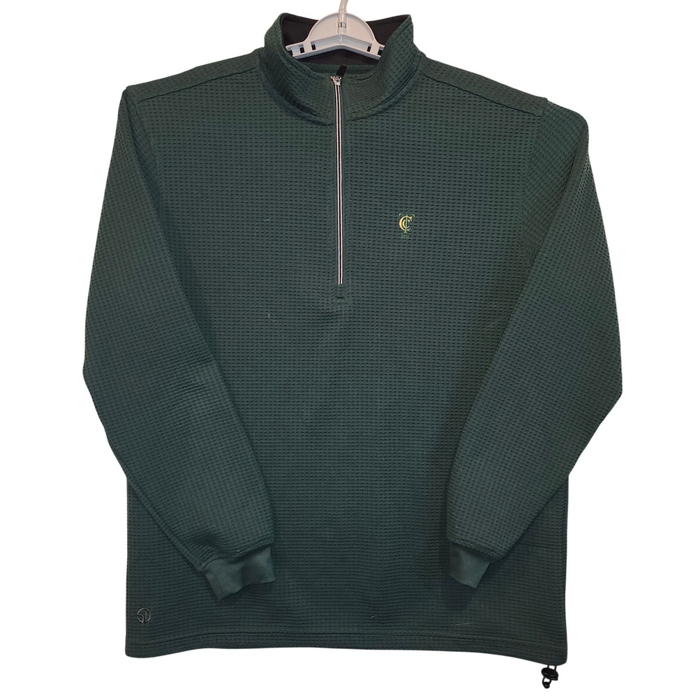 Straight Down Mens XL Waffle Knit Quarter Zip Pullover Green Golf A03512